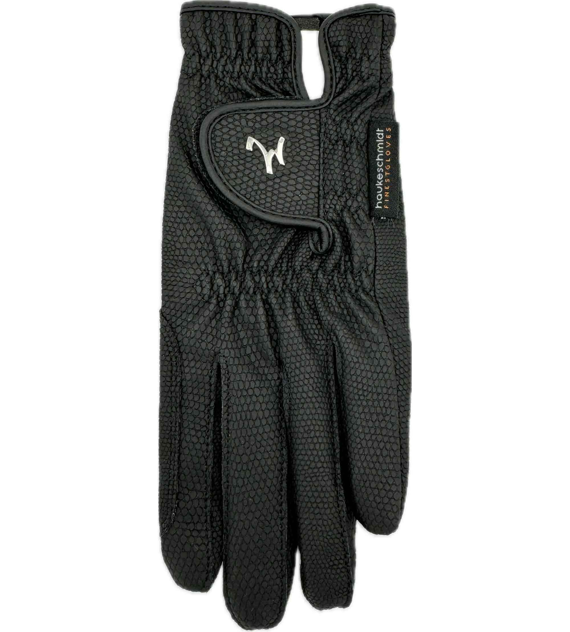 haukeschmidt Reithandschuhe Bella Rose in Schwarz von Isabell Werth – optimaler Grip, perfekte Passform, leichtes PU-Material, ideal für Dressur, Training und Turnier. Maschinenwaschbar bei 30°C, Größen 4,0 bis 11,0 für präzises Reiten und komfortables Tragegefühl. Der Reitsporthandschuh passt zu allen Reitoutfits und ist in schwarz die traditionellste Farbe im Reitsport für Reiterinnen.