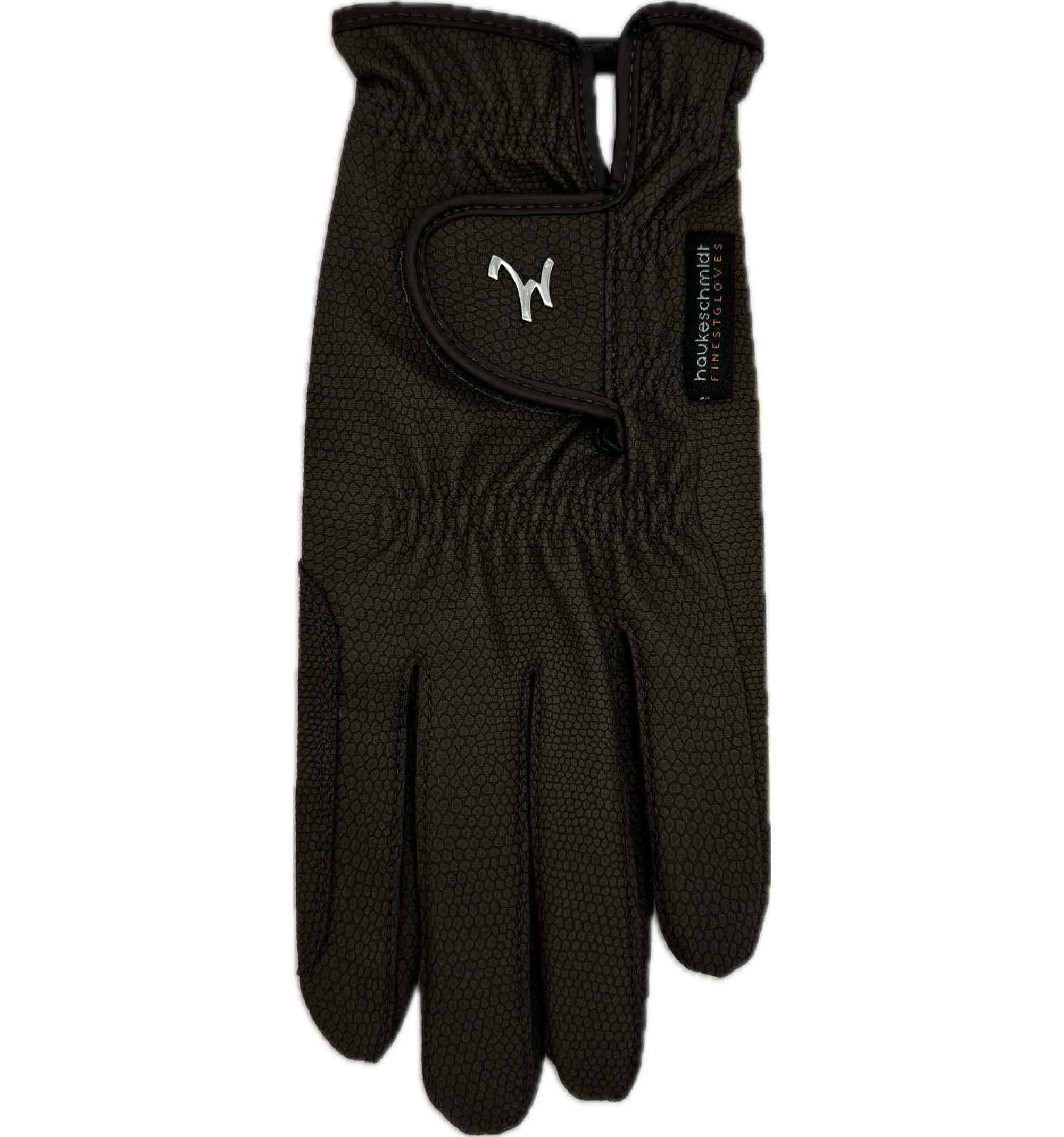 haukeschmidt Reithandschuhe Bella Rose in Mokka von Isabell Werth – ergonomischer Griff, perfekte Passform, leichtes PU-Material, ideal für Dressur, Training und Turnier. Maschinenwaschbar bei 30°C, Größen 4,0 bis 11,0 für präzises und komfortables Reiten.