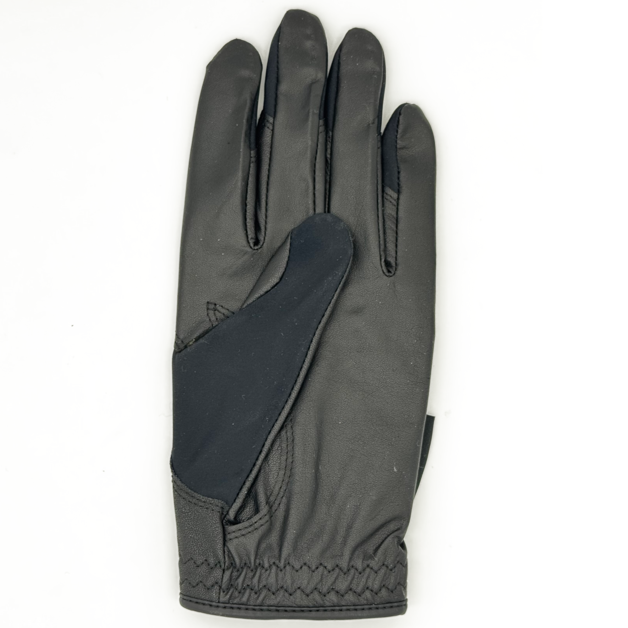 Innenseite des haukeschmidt Wendy Reithandschuhs mit speziellem Känguru-Haftleder für maximalen Grip und sensibles Zügelgefühl. Schwarzer Reithandschuh für Dressur, Springreiten und tägliches Training. Flexibel, elegant und langlebig – ideal für Profireiter*innen.