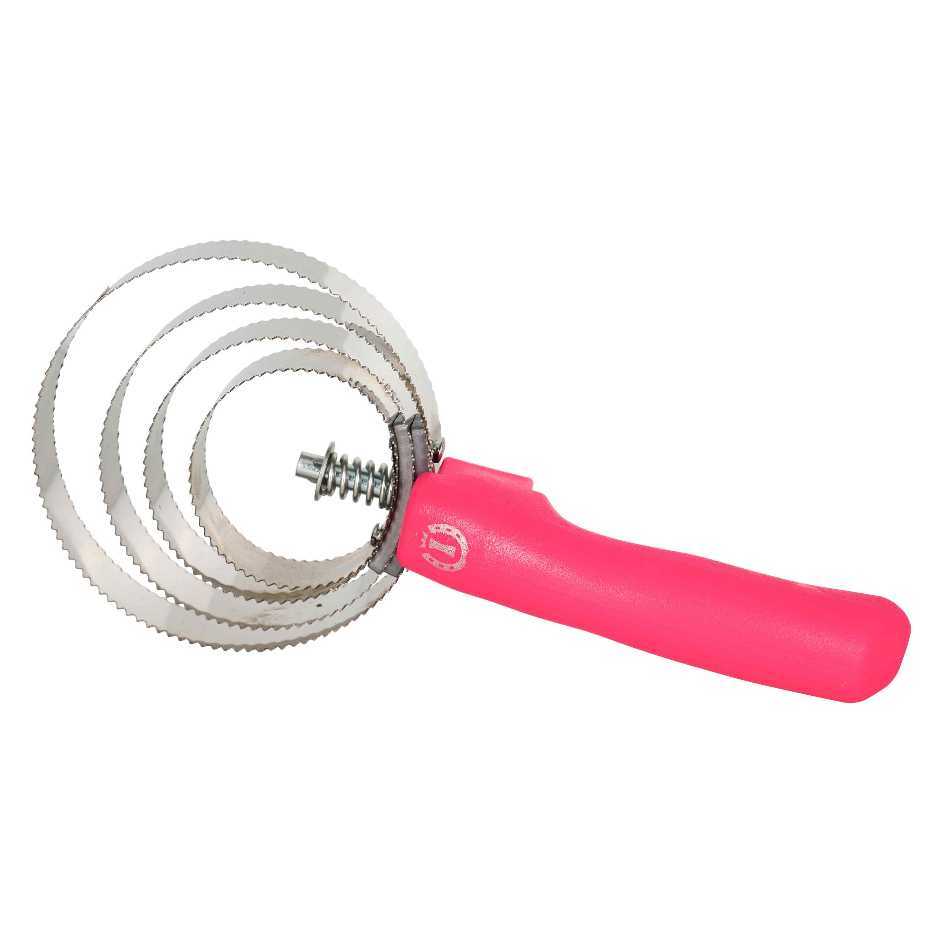 Der Imperial Riding Federstriegel Curry Comb Metal IRH in auffälligem Neon Pink ist ein langlebiger Metallstriegel mit vier gezackten Ringen, der als idealer Fellwechselhelfer eingetrocknete Schlammkrusten sowie lose Haare mühelos entfernt und gleichzeitig als praktisches Groomingtool zur Reinigung von Kardätschen dient.