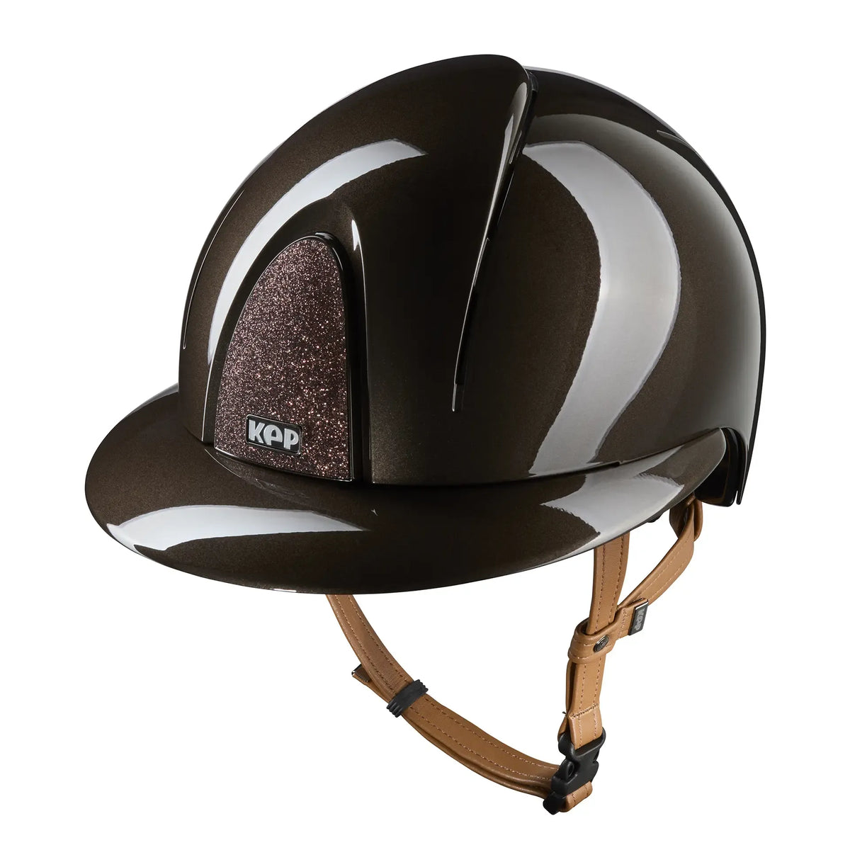 KEP Smart Nova Metal Polish Braun mit beiger Beriemung, Star Glitzer Braun und Polo-Visier – Vorderansicht