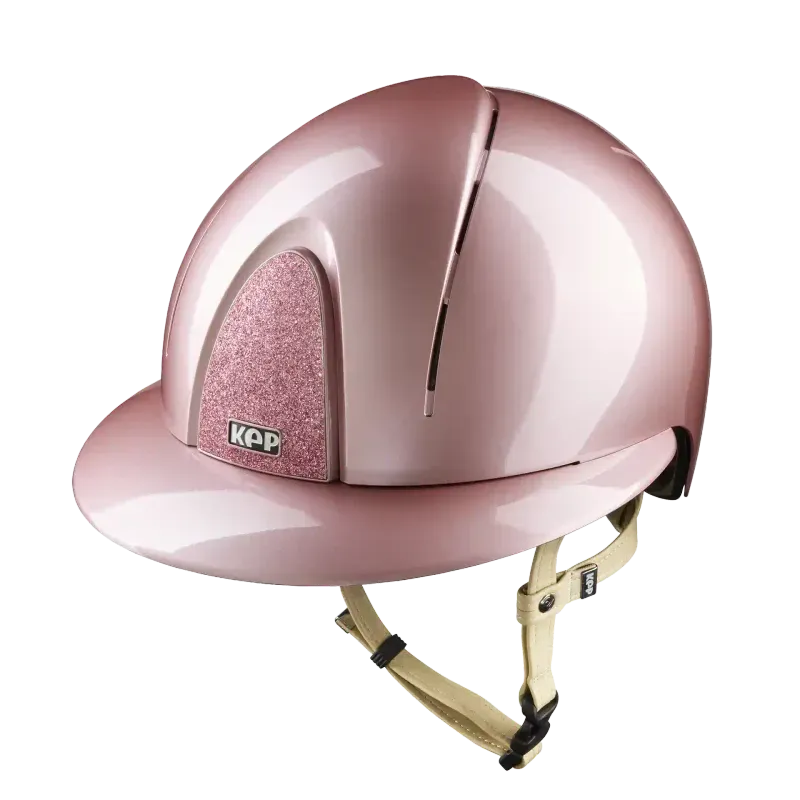 KEP Smart Nova Metal Polish Pink mit beiger Beriemung, Star Glitzer Pink und Polo-Visier – Vorderansicht