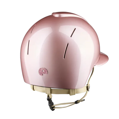 KEP Smart Nova Metal Polish Pink mit beiger Beriemung, Star Glitzer Pink und Polo-Visier – Rückansicht