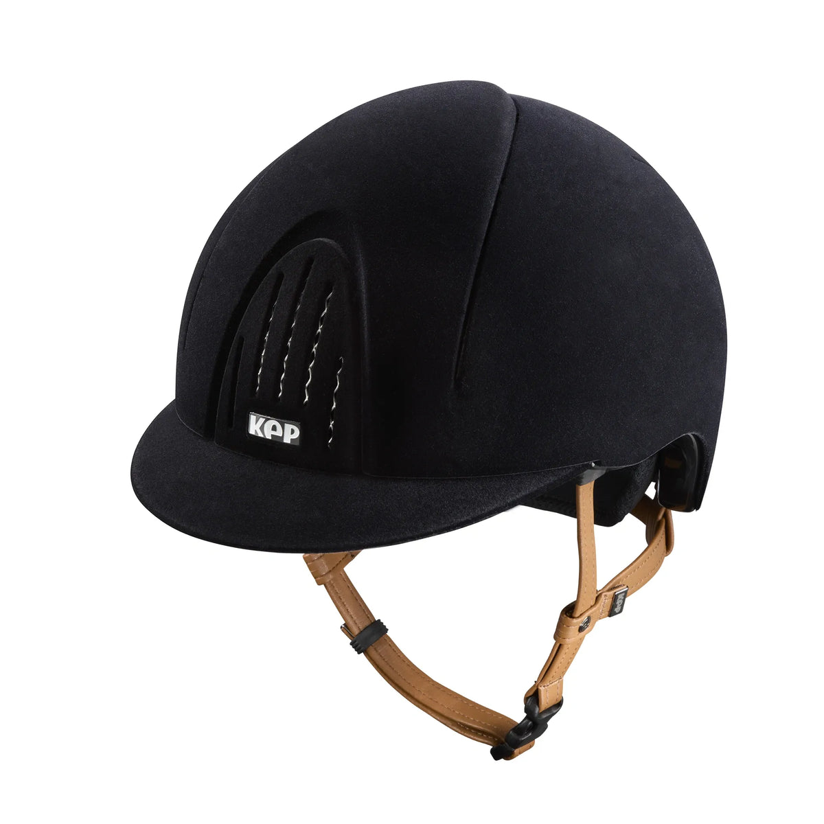 KEP Smart Nova Velvet Schwarzer Samt mit beiger Beriemung – Vorderansicht