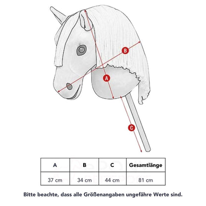 LeMieux Steckenpferd Hobby Horse Größentabelle mit Abmessungen zur Einordnung der Größe.
