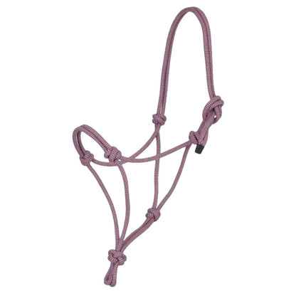 Das LeMieux Knotenhalfter in der Farbe Fondant als freigestelltes Produktbild auf weißem Hintergrund. Das anatomische Seilhalfter für die Horsemanship-Bodenarbeit zeigt ein festes Strickmuster aus warmem Rosa, durchsetzt mit einem feinen Lilaton. Alle traditionellen Profi-Knoten wie der Fiador-Knoten und der Diamantknoten sind deutlich zu erkennen, passend zum farblich abgestimmten LeMieux Pferdezubehör.