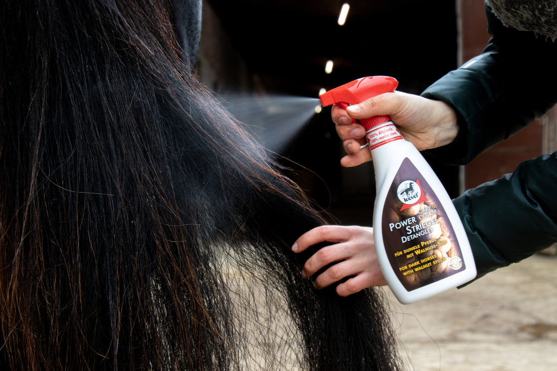 leovet Power Striegel Walnuss Schweif und Fellglanzspray für dunkle Pferde - ePony Reitsport