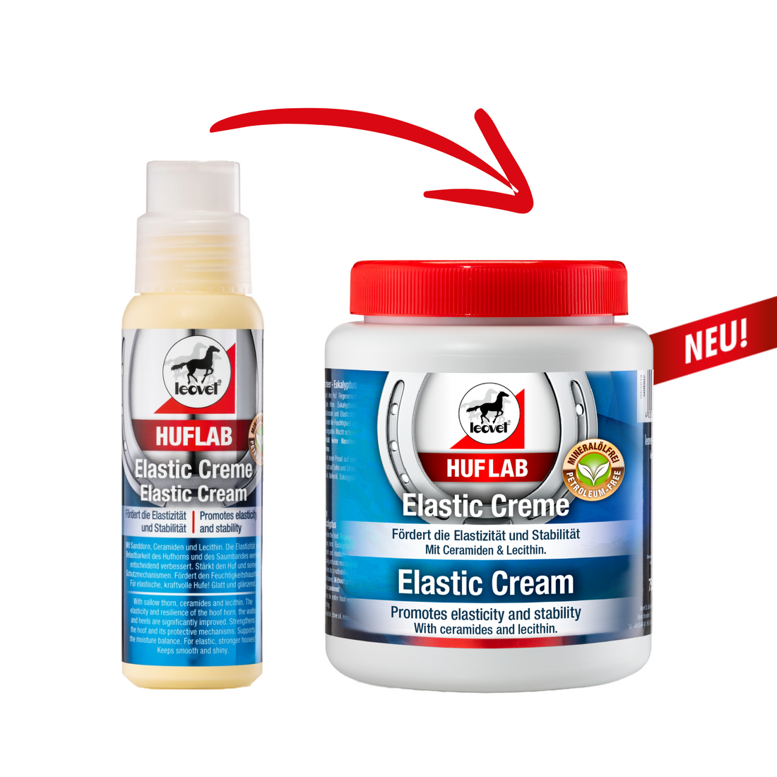 leovet Huflab Elastic Creme fördert die Elastizität und Stabilität neu in der 750 ml Dose