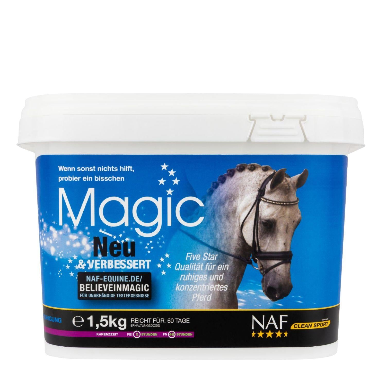 NAF Magic Pulver 1,5 kg Eimer – Ergänzungsfuttermittel für Pferde und Ponys