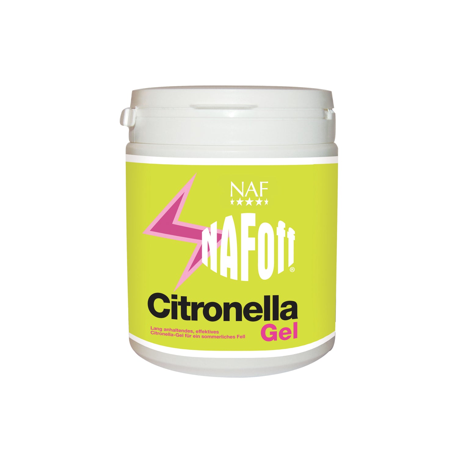 NAF Off Citronella Gel – langanhaltendes Gel auf Zitronengrasbasis für effektiven Fliegenschutz bei Pferden, ohne Sprühgeräusch, speziell für empfindliche Sommerfelle. Das Insektenschutzgel NAF Off Citronella wird in einer praktischen 750 ml Dose geliefert. Das Gel aus der Basis von Citronellaöl riecht angenehm im Pferdefell und wehrt Insekten ab. OFF Citronella ist ein langanhaltendes Repellent für Ponys und Pferde. Für gezieltes Auftragen ohne Sprühgeräusche.