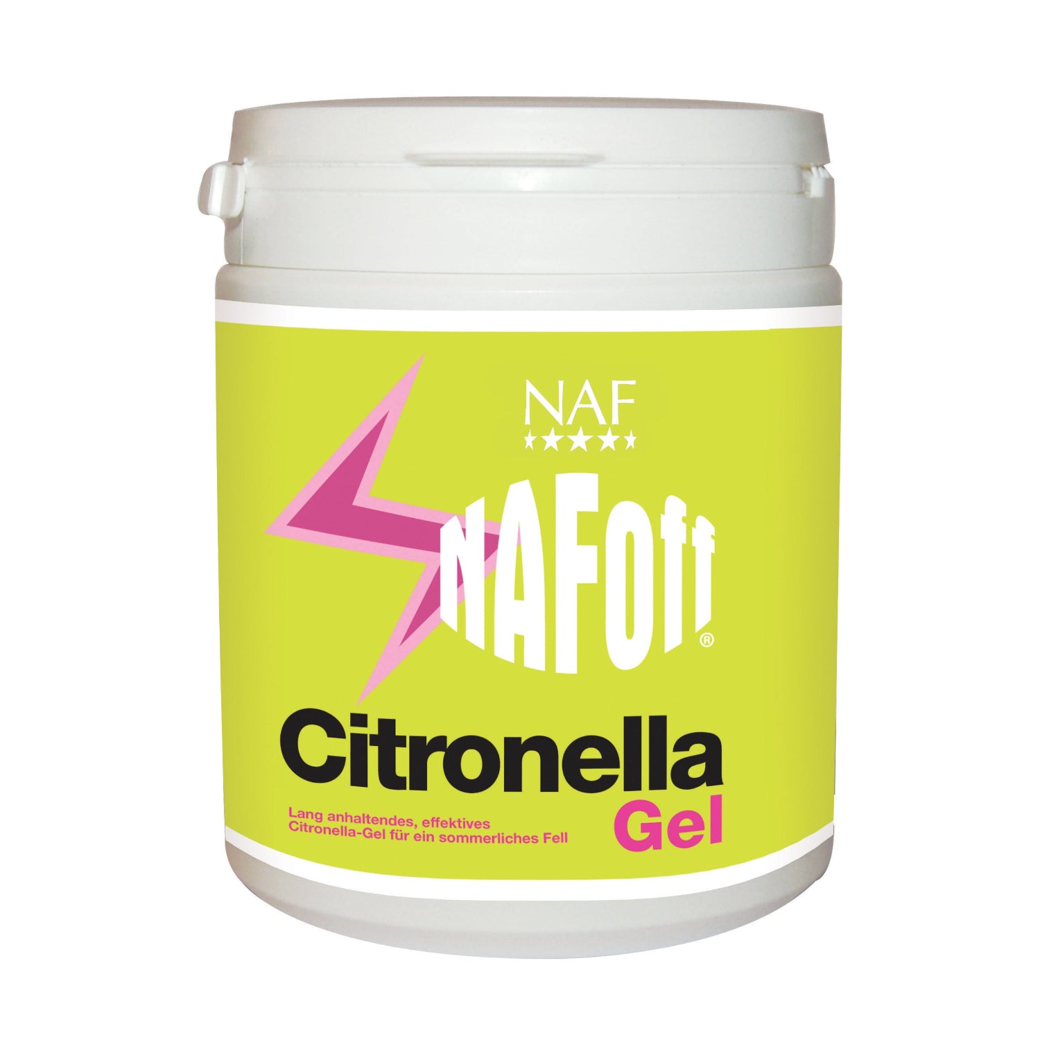 NAF Off Citronella Gel – langanhaltendes Gel auf Zitronengrasbasis für effektiven Fliegenschutz bei Pferden, ohne Sprühgeräusch, speziell für empfindliche Sommerfelle. Das Insektenschutzgel NAF Off Citronella wird in einer praktischen 750 ml Dose geliefert. Das Gel aus der Basis von Citronellaöl riecht angenehm im Pferdefell und wehrt Insekten ab. OFF Citronella ist ein langanhaltendes Repellent für Ponys und Pferde. Für gezieltes Auftragen ohne Sprühgeräusche.