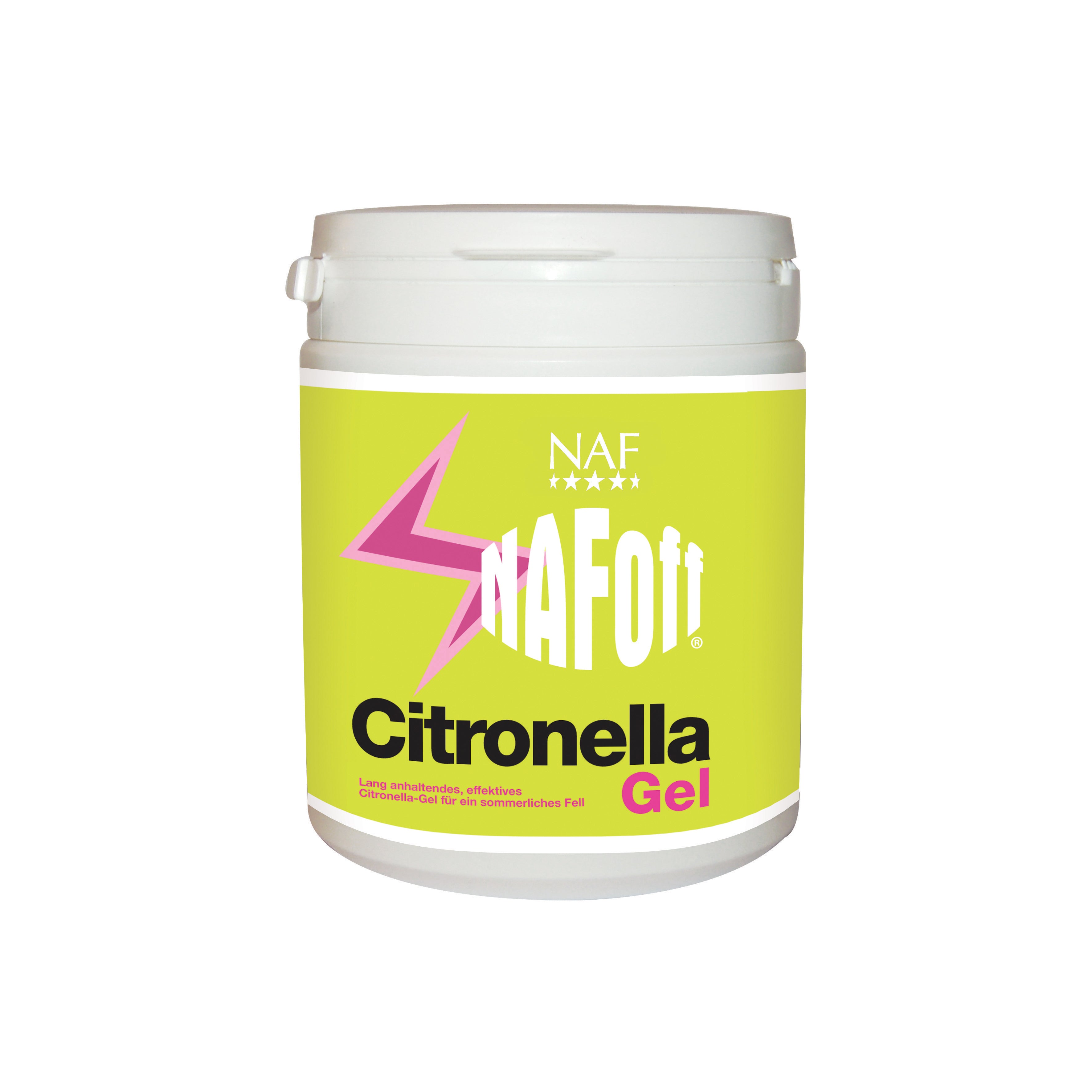 NAF Off Citronella Gel – langanhaltendes Gel auf Zitronengrasbasis für effektiven Fliegenschutz bei Pferden, ohne Sprühgeräusch, speziell für empfindliche Sommerfelle. Das Insektenschutzgel NAF Off Citronella wird in einer praktischen 750 ml Dose geliefert. Das Gel aus der Basis von Citronellaöl riecht angenehm im Pferdefell und wehrt Insekten ab. OFF Citronella ist ein langanhaltendes Repellent für Ponys und Pferde. Für gezieltes Auftragen ohne Sprühgeräusche.