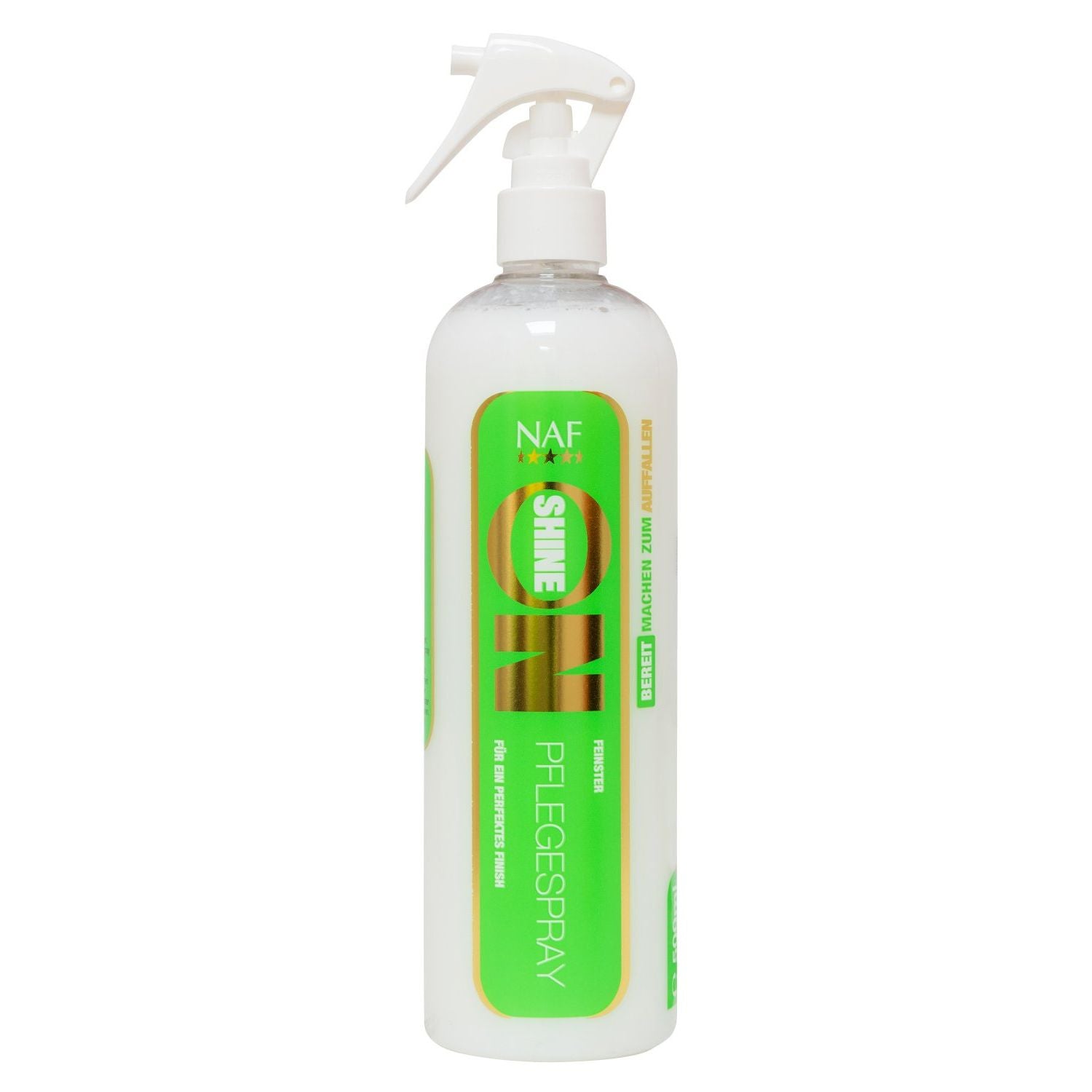 NAF Shine On Glanzspray für Pferde – Premium Fellpflege für Mähne, Schweif &amp; strahlendes Fell mit seidigem Glanz. Ideal als Mähnenspray oder Schweifspray für glänzendes Langhaar. Ein Detangler und Glanzspray um die Schönheit deines Ponys oder Pferdes zu betonen. Entwirrt Knoten mühelos.