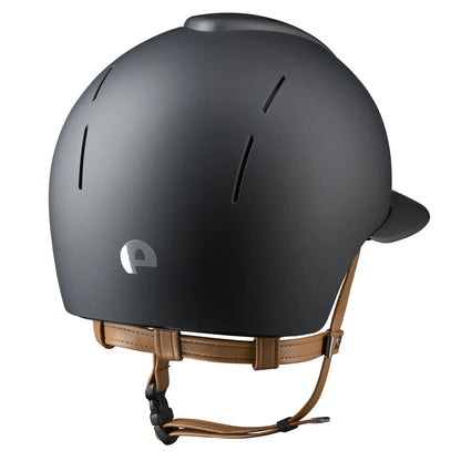 KEP Reithelm Smart Nova Textile Schwarz, beige Beriemung, Polo-Visier – Rückansicht
