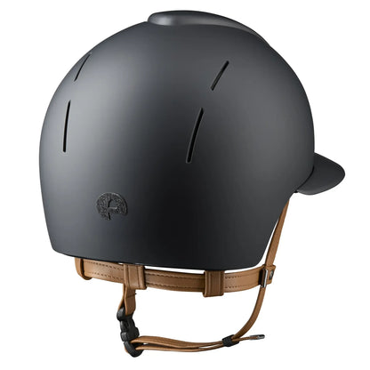 KEP Reithelm Smart Nova Textile Schwarz, beige Beriemung, Star Glitzer Schwarz, Polo-Visier – Rückansicht