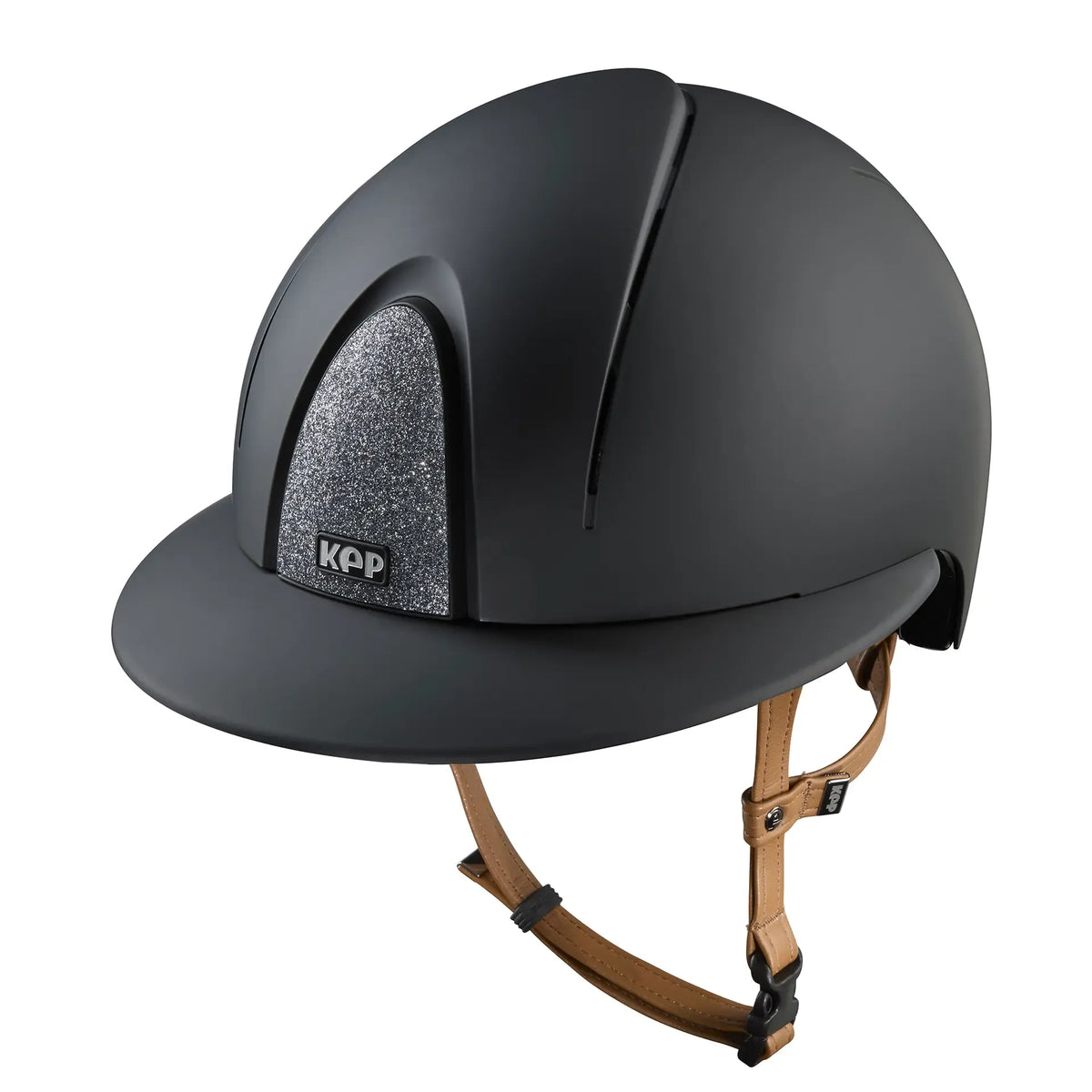KEP Reithelm Smart Nova Textile Schwarz, beige Beriemung, Star Glitzer Silber, Polo-Visier