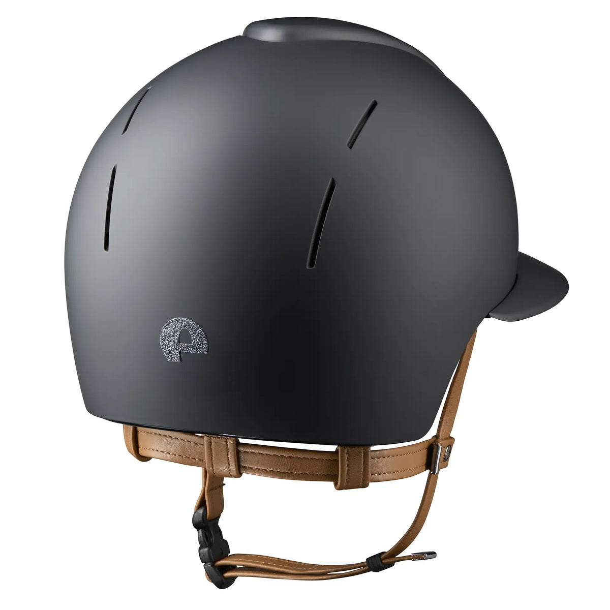KEP Reithelm Smart Nova Textile Schwarz, beige Beriemung, Star Glitzer Silber, Polo-Visier – Rückansicht