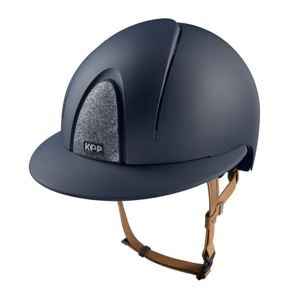 KEP Reithelm Smart Nova Textile Blau, beige Beriemung, Star Glitzer Silber, Polo-Visier