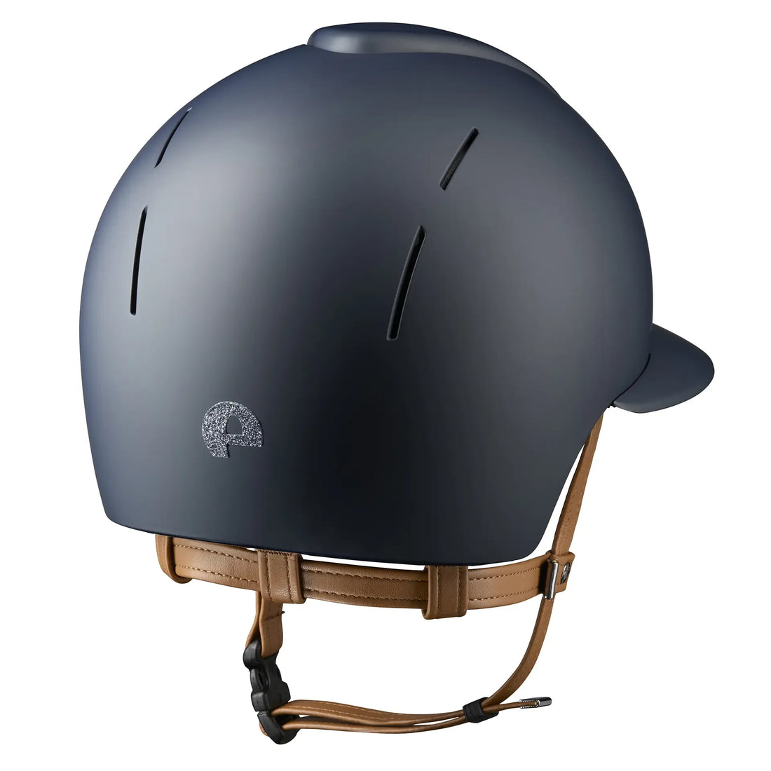 KEP Reithelm Smart Nova Textile Blau, beige Beriemung, Star Glitzer Silber, Polo-Visier – Rückansicht