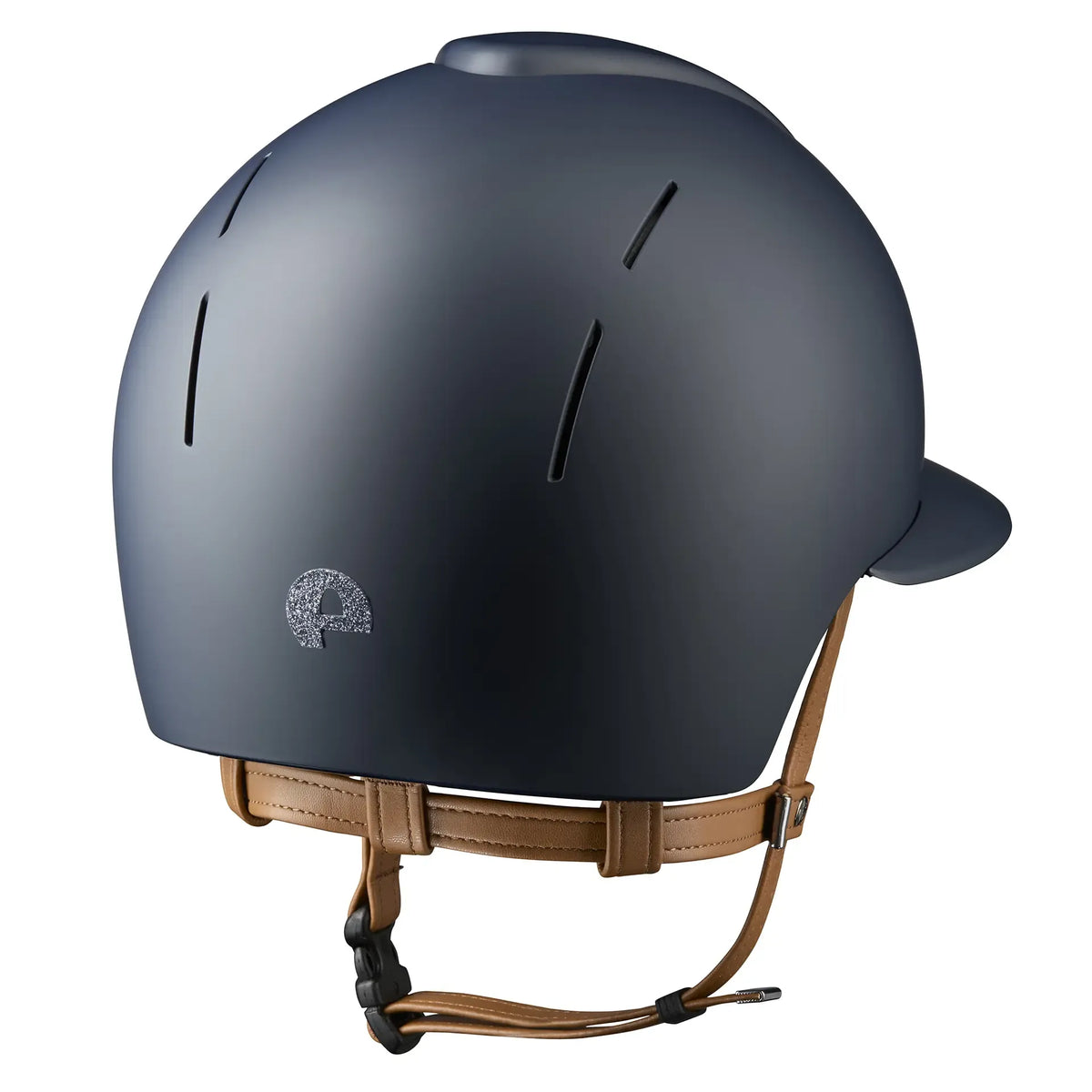 KEP Reithelm Smart Nova Textile Blau, beige Beriemung, Star Glitzer Silber, Polo-Visier – Rückansicht