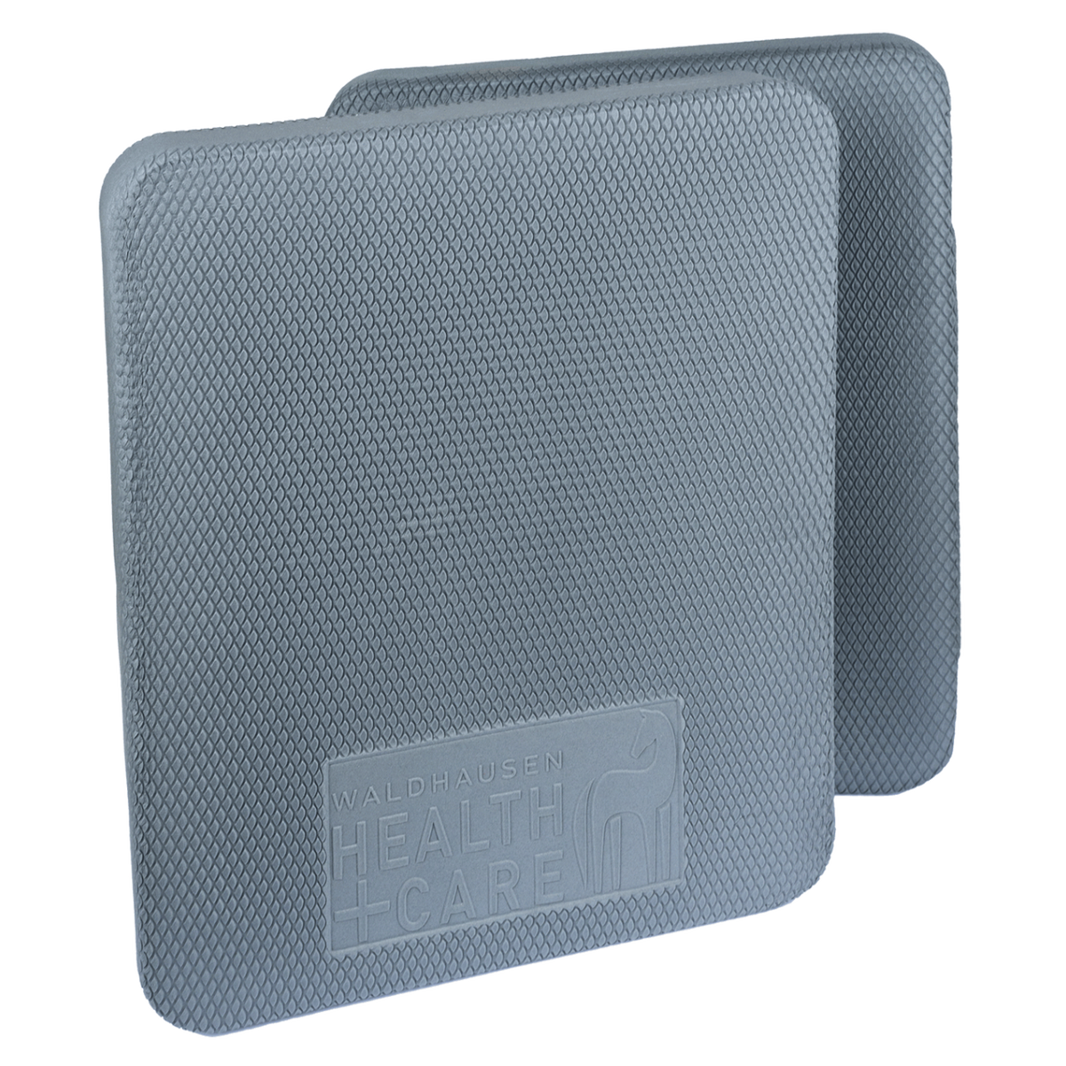 Das 2er-Set Waldhausen Health + Care Balance Pads für Pferde zeigt zwei graue rechteckige Schaumstoffplatten mit rutschfester Wabenstruktur und geprägtem Markenlogo zum gezielten Training von Gleichgewicht, Tiefenmuskulatur und Koordination bei Pferd und Pony.