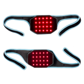Die Unterseite des Waldhausen Health + Care Infrared FlexPads in beiden Befestigungsstraps für Genick und Bein: Gut sichtbar ist die aktive Leuchtfläche des Infrarot- und Wärmepads mit 20 leuchtenden LEDs, die das duale Lichtspektrum aus 660 nm rotem Licht und 850 nm Nahinfrarotlicht auf die Kontaktfläche abgeben. Die flexiblen Bänder mit hellblauer Einfassung ermöglichen eine passgenaue, flächige Auflage am Pferdekörper.