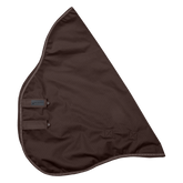 Wasserdichtes Waldhausen Outdoorhalsteil 600D mit 100 g Füllung in der braunen Fashionfarbe Espresso. Das Produktbild zeigt die zwei stabilen Klettverschlüsse zur Befestigung an den Arctic- und Nordic-Outdoordecken sowie umlaufende reflektierende Einfassnähte für erhöhte Sichtbarkeit bei Dunkelheit.