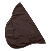 Wasserdichtes Waldhausen Outdoorhalsteil 600D Light in der braunen Fashionfarbe Espresso. Das Produktbild zeigt die zwei stabilen Klettverschlüsse zur Befestigung an den Arctic- und Nordic-Outdoordecken sowie umlaufende reflektierende Einfassnähte für erhöhte Sichtbarkeit bei Dunkelheit.